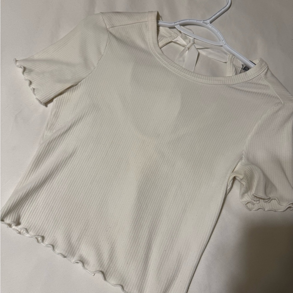 Cream Ribbed Women's Top